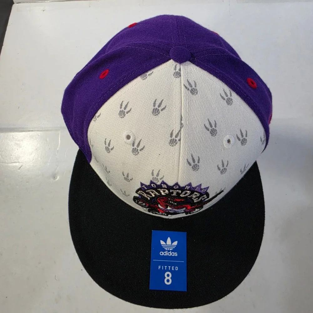 NWT Adidas Toronto Raptors NBA Fitted Hat Size 8 Purple White Black Wool Cap